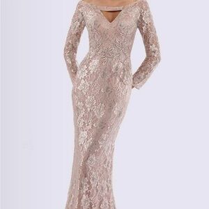 Feriani Couture Slate Blue Lace off the shoulder Long Fitted Gown. NEW Sz 10